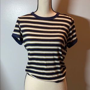 Blue mustard and cream striped extra soft t-shirt